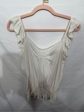 Guess Jeans Cream Smocked Ruffle Tank Petite Small Romantic Summer Top